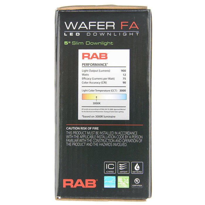 RAB Wafer Field Adjustable 5 Inch Round Plastic White 12W 900Lm 120V 5 CCT 90 CRI Triac Dimming (WFRL5R129CCT120WS)