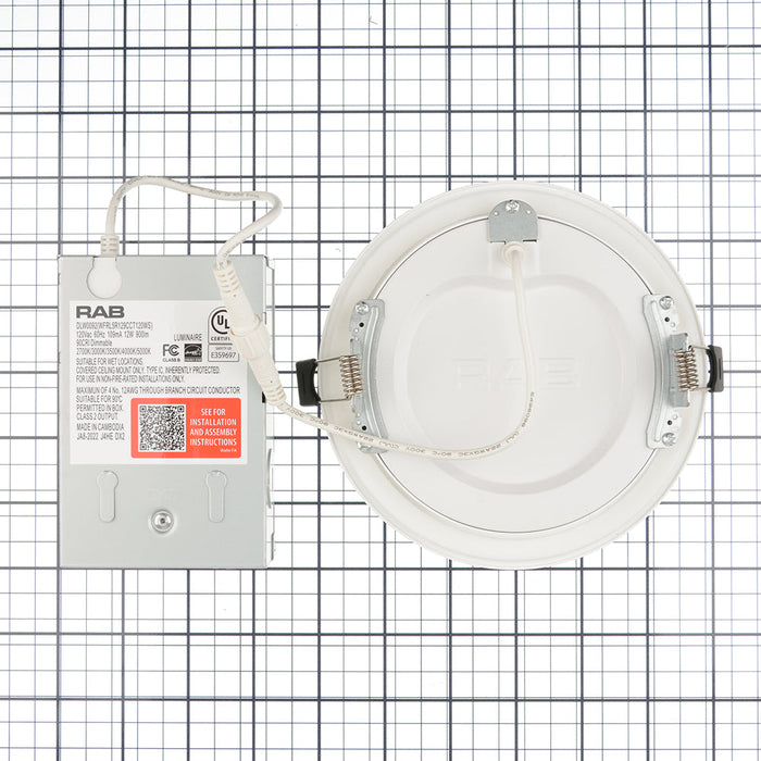 RAB Wafer Field Adjustable 5 Inch Round Plastic White 12W 900Lm 120V 5 CCT 90 CRI Triac Dimming (WFRL5R129CCT120WS)