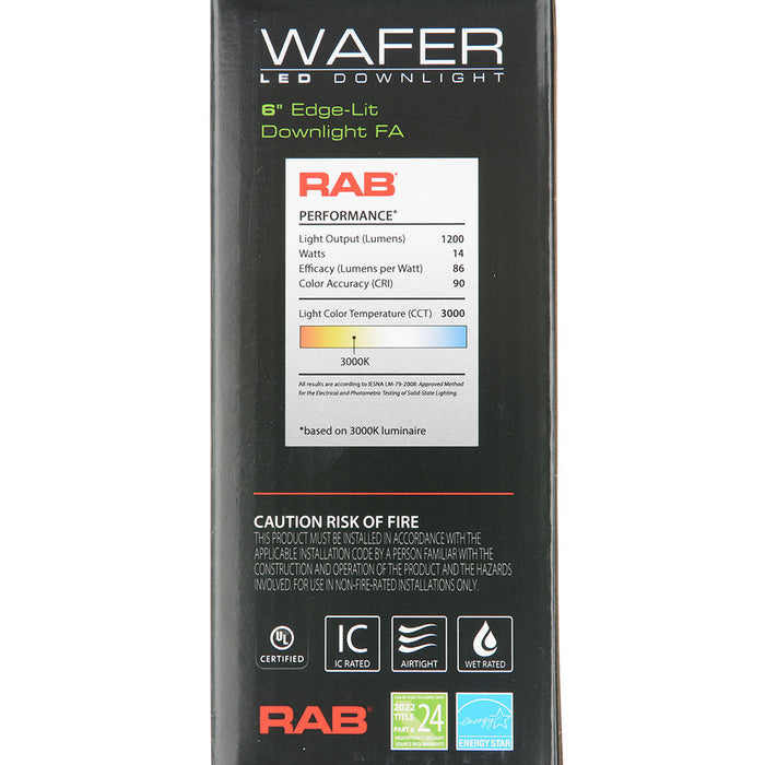 RAB Wafer Field Adjustable HO 6 Inch Round Plastic White 14W 1200Lm 120V 5 CCT 90 CRI Triac Dimming (WFRL6R149FA120WS)