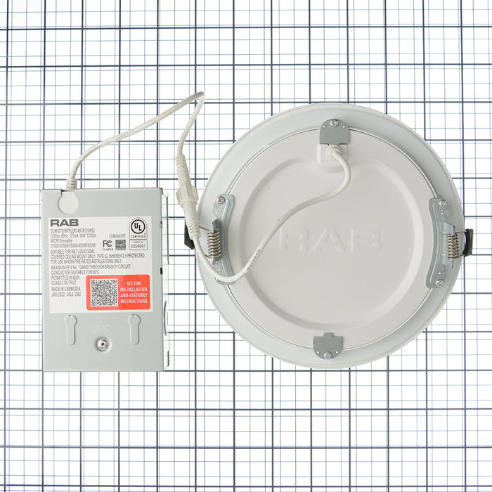 RAB Wafer Field Adjustable HO 6 Inch Round Plastic White 14W 1200Lm 120V 5 CCT 90 CRI Triac Dimming (WFRL6R149FA120WS)