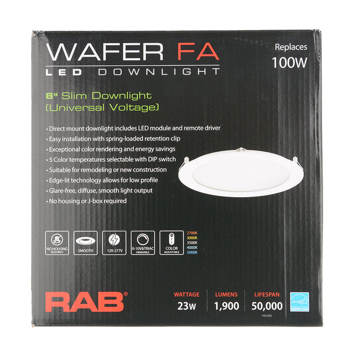 RAB Wafer Field Adjustable 8 Inch Round Plastic W 23W 1800Lm Universal Voltage 5 CCT 90 CRI 0-10V Dimming/Triac Dimming (WFRL8R239FADWS)