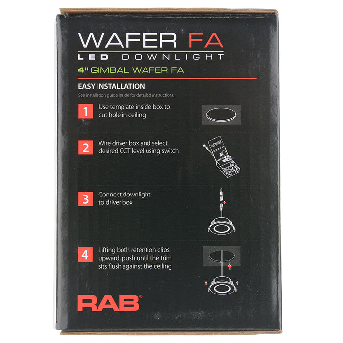 RAB Gimbal Wafer Field Adjustable 4 Inch Round Smooth 9W 650Lm 90 CRI 5 CCT 120V Triac Dimming (WFRLA4R89FA120WS)