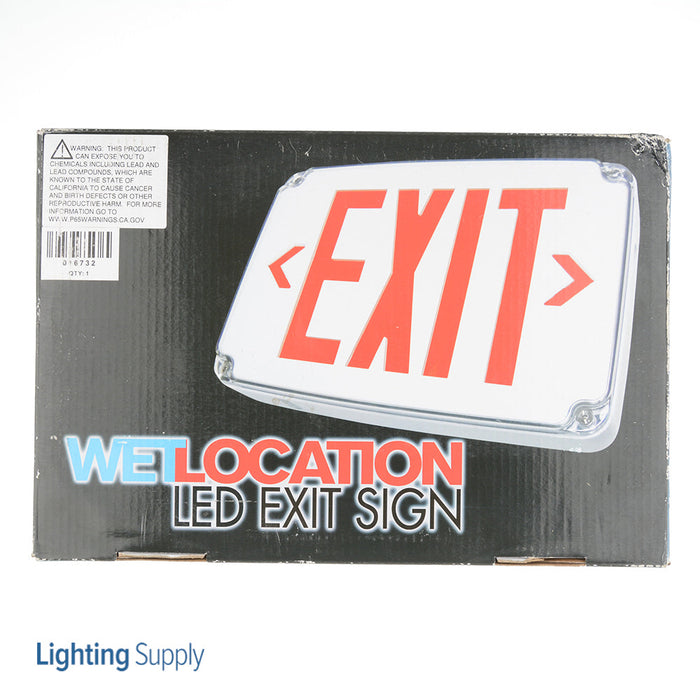 Best Lighting Products Compact Wet Location LED Exit Double Face Red Letters White Housing Battery Backup Cold Weather Standard (WLEZXTEU2RWEM-CW)