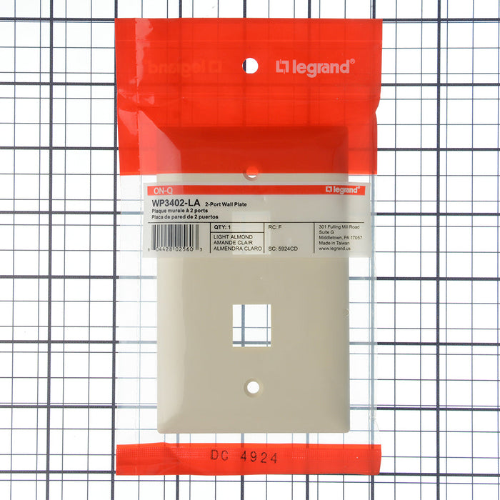 Pass And Seymour 1-Gang Wall Plate 2-Port Light Almond (WP3402LA)