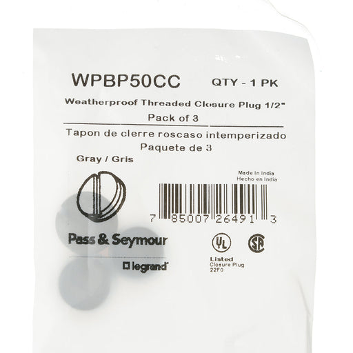Pass And Seymour Weatherproof Accessories Box Plug 1/2 3-Pack (WPBP50CC)