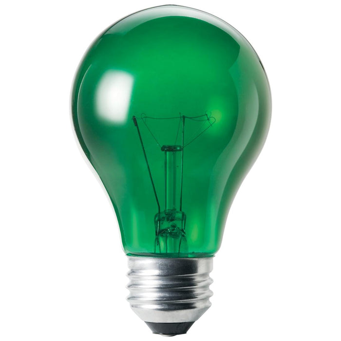 Standard 25W A19 Incandescent 130V Medium (E26) Base Transparent Green Bulb (A19GRN25T)