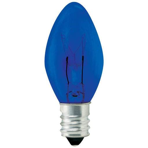 Standard 7W C7 Incandescent 130V Candelabra E12 Base Transparent Blue Stringer Bulb (7C7/TB130)