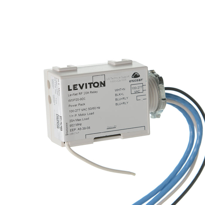 Leviton Levnet RF Wireless 20A Relay Power Pack Switching 1/2 Inch Threaded Nipple 100-277V 50/60Hz 902MHz Enocean (WSP20-9D0)