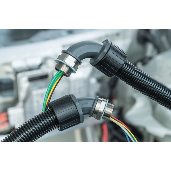 HellermannTyton HelaGuard Non-Metallic Ultra IP68 Fitting Straight .75 Inch NPT Thread .75 Inch Diameter PA66 Black 50 Per Box (166-90874)