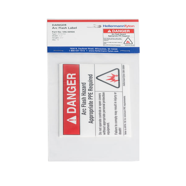HellermannTyton Arc Flash Label Danger Appropriate PPE Required 5.0 Inch X 3.75 Inch Polyester Red/White 10 Per Package (596-00904)