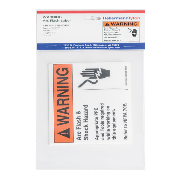 HellermannTyton Arc Flash Label Warning Arc Flash And Shock Hazard 5.0 Inch X 3.75 Inch Polyester Orange/White 10 Per Package (596-00905)