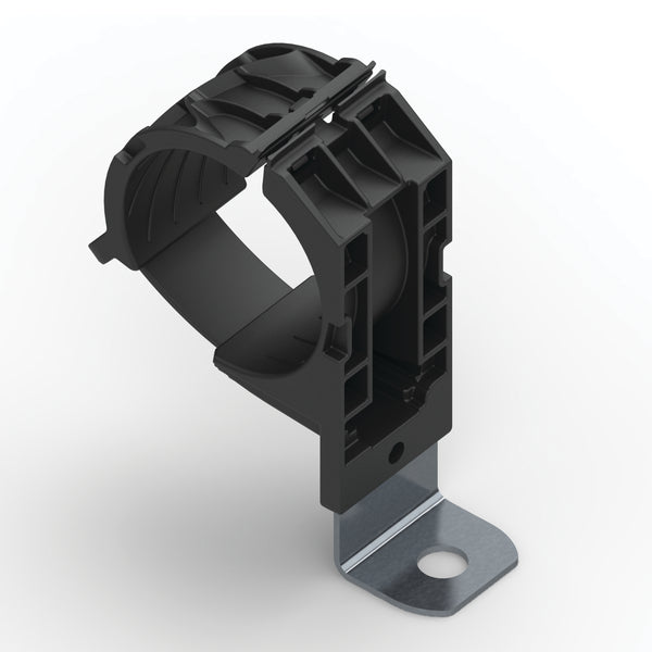 HellermannTyton Ratchet P-Clamp 1.38-2.01 Inch Bundle Diameter 90 Degree Short 0.33 Inch Hole Diameter PA666V0/ST/ZN Black 160 Per Carton (151-02877)