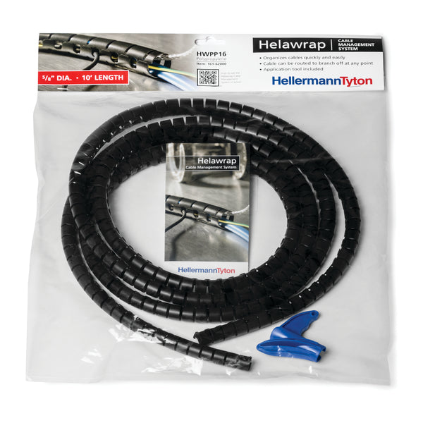 HellermannTyton Helawrap HWPP16 Convenience Pack 5/8 Inch 16mm Diameter Polypropylene Black 10 Foot Per Package (161-62000)