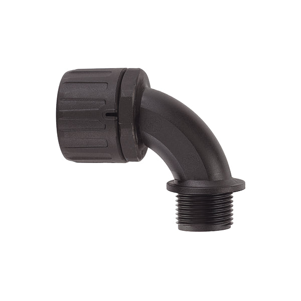 HellermannTyton HelaGuard Non-Metallic IP66 Fitting 90-Elbow M16 Thread 0.31 Inch Diameter PA66 Black 10 Per Package (166-90750)