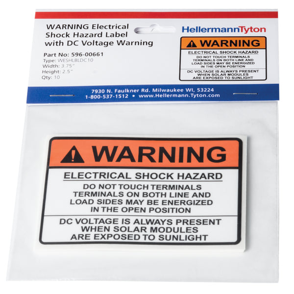 HellermannTyton Solar Label 2017 Code Warning Electrical Shock (596-00894)