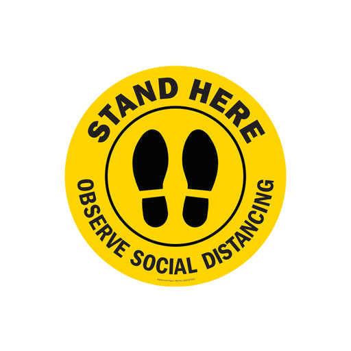 HellermannTyton Floor Sign 8 Inch Diameter Stand Here-Observe Social Distancing Yellow Vinyl (596-97001)