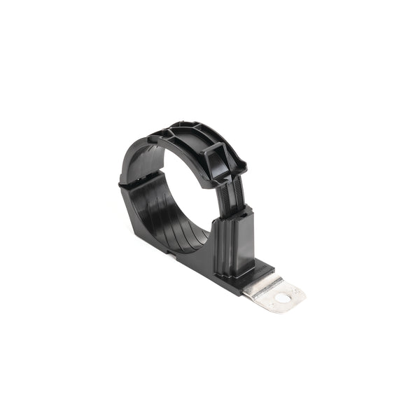 HellermannTyton Ratchet P-Clamp 2.48-3.15 Inch Bundle Diameter 180 Degree Short 0.51 Inch Hole Diameter PA66HIRHSUV/SS304 Black (151-03124)