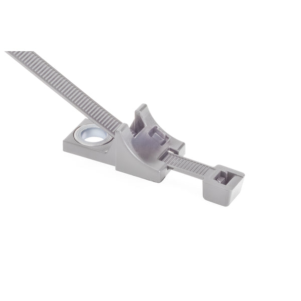 HellermannTyton 2-Piece Cable Tie/Screw Mount 15 Inch Long M6 Hole 120 Pound PA46 Grey 100 Per Bag (156-00407)