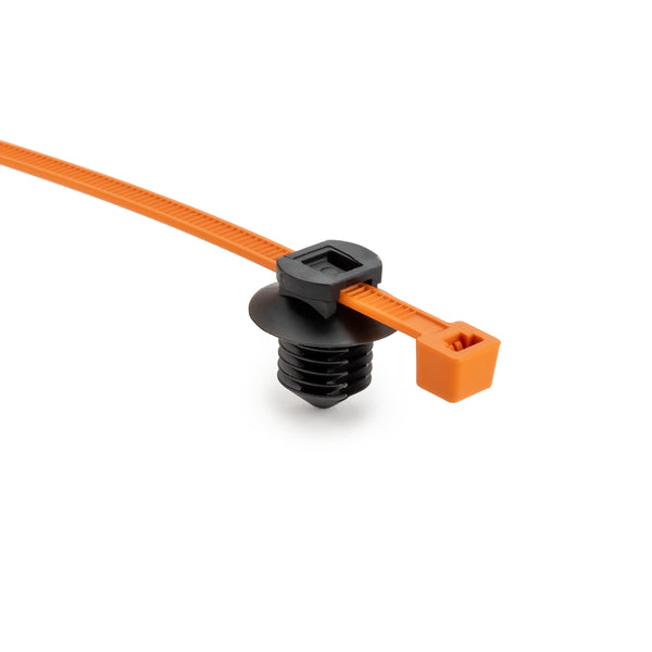 HellermannTyton 2-Piece Cable Tie/Fir Tree Mount 8.0 Inch Long 0.38-0.39 Inch Mounting Hole 50 Pound PA66/PA66HIRHS Orange/Black 500 Per Package (156-04032)