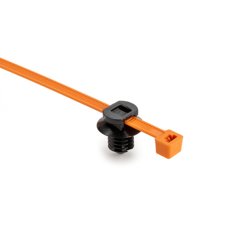 HellermannTyton 2-Piece Cable Tie/Fir Tree Mount 8.0 Inch Long 0.30-0.31 Inch Mounting Hole 50 Pound PA66HIRHS/PA66HS Orange/Black 500 Per Package (156-04030)
