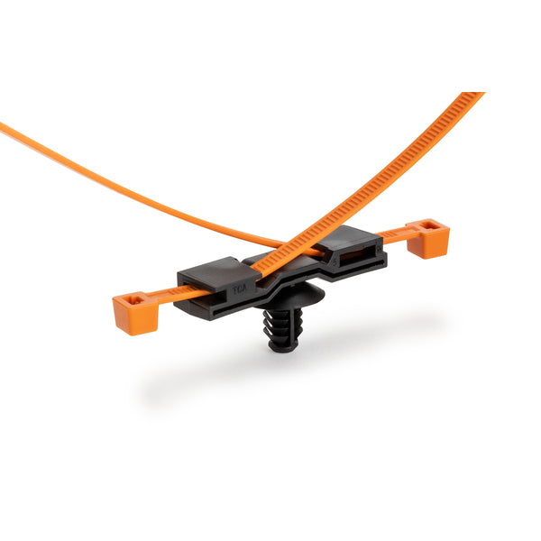 HellermannTyton 2-Piece Cable Tie/Fir Tree Mount 8.0 Inch Long 6.1-6.9Mm Mounting Hole Diameter PA66HIRHS/UV Black/Orange 500 Per Carton (156-04065)