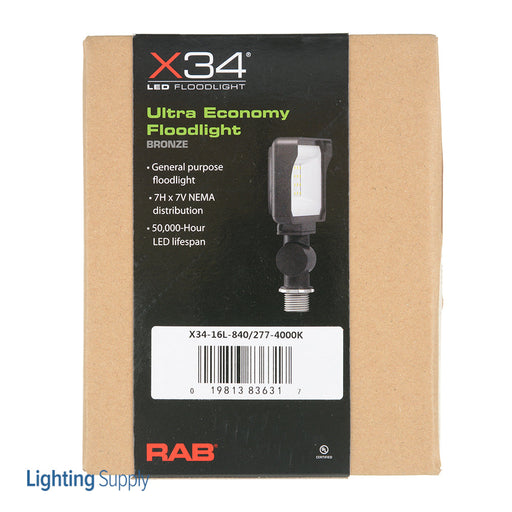 RAB X34 Flood 15W 1735Lm 4000K LED 277V Knuckle Mount Bronze (X34-16L-840/277)