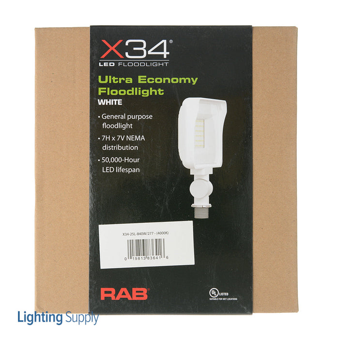RAB X34 Flood 25W 2950Lm 4000K LED 277V Knuckle Mount White (X34-25L-840W/277)