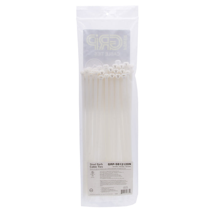 NSI 12 Inch Natural Steel Barb Cable Tie 120 Pound Pack of 50 Priced Per Each (GRP-SB12120N)