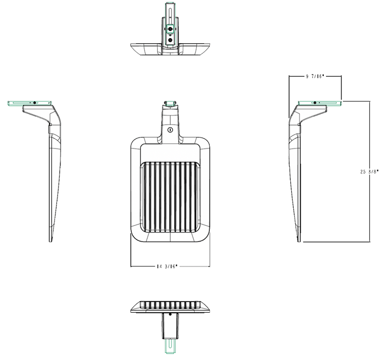 RAB LED Medium Area Light Type III Wattage/CCT Selectable 150W/125W/100W 3000K/4000K/5000K Pole Mount 120-277V Bronze (A34T3M)