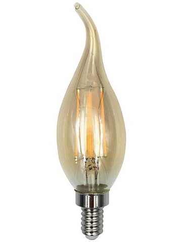 Aamsco Hybrid LED B10 Lamp Bent Tip 4W 35Lm Candelabra Screw Amber (LED-4WBTA-B10HYBRID-DIM)