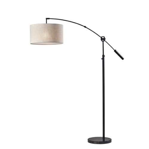 Adesso Adler Arc Lamp Black With Beige Textured Fabric/White Diffuser Drum Shade (5186-01)