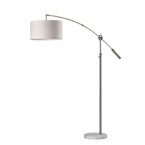 Adesso Adler Arc Lamp Brushed Steel With Light Taupe Textured Fabric/White Diffuser Drum Shade (5186-22)