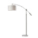 Adesso Adler Arc Lamp Brushed Steel With Light Taupe Textured Fabric/White Diffuser Drum Shade (5186-22)
