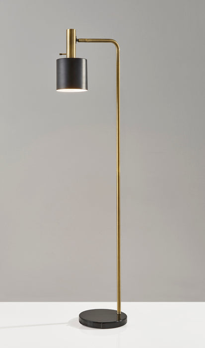 Adesso Antique Brass And Black Emmett Floor Lamp-Black Painted Metal Shade And 98.425 Inch Clear Cord And Rotary Switch On Socket (3159-01)