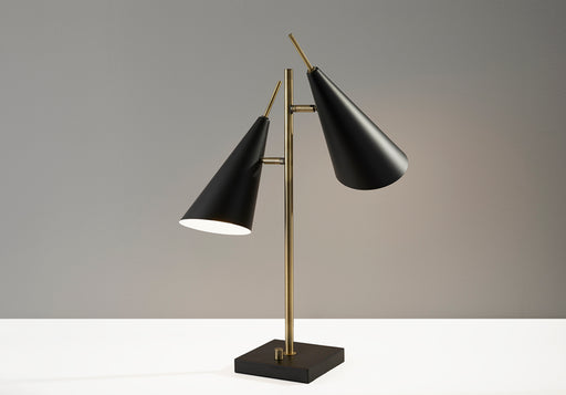 Adesso Antique Brass And Black Owen Table Lamp-Black Painted Metal Cone Shade And 62.992 Inch Black Cord And Rotary Switch On Base (3476-21)