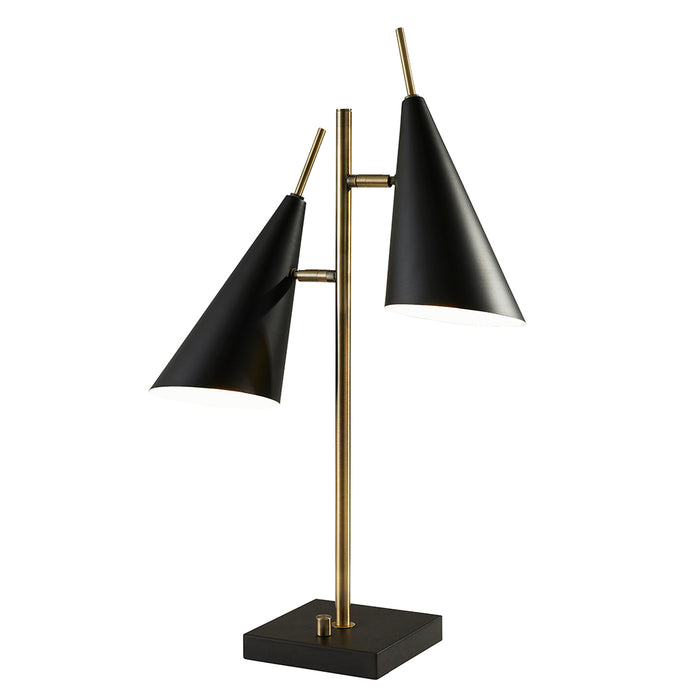 Adesso Antique Brass And Black Owen Table Lamp-Black Painted Metal Cone Shade And 62.992 Inch Black Cord And Rotary Switch On Base (3476-21)