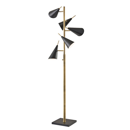 Adesso Antique Brass And Black Owen Tree Lamp-Black Painted Metal Cone Shade And 62.992 Inch Black Cord And 3-Way Rotary Switch On Pole (3477-21)