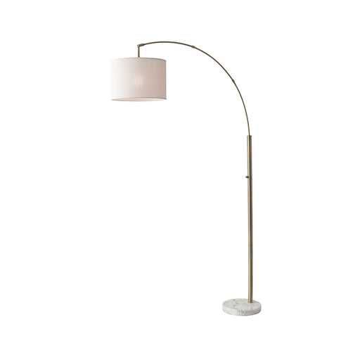 Adesso Antique Brass Bowery Arc Lamp-Off-White Textured Linen Drum Shade And 60 Inch Clear Cord And On/Off Rotary Switch (4249-21)