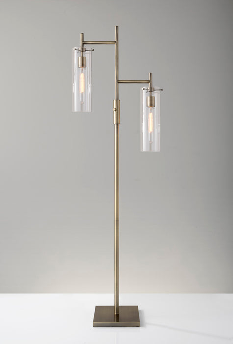 Adesso Antique Brass Dalton Floor Lamp-Clear Glass Cylinder Shade And 59 Inch Black Fabric Covered Cord And On/Off Rotary Switch (3853-21)