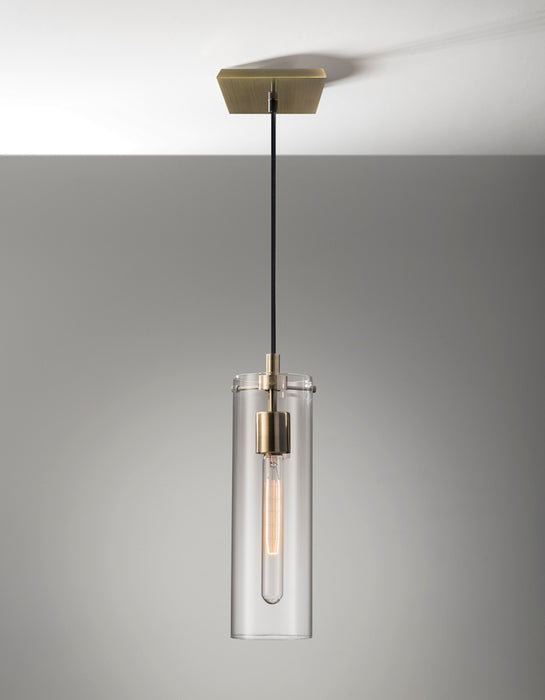 Adesso Antique Brass Dalton Pendant-Clear Glass Cylinder Shade And 78.75 Inch Black Fabric Covered Cord And (3851-21)
