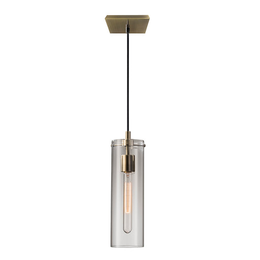 Adesso Antique Brass Dalton Pendant-Clear Glass Cylinder Shade And 78.75 Inch Black Fabric Covered Cord And (3851-21)