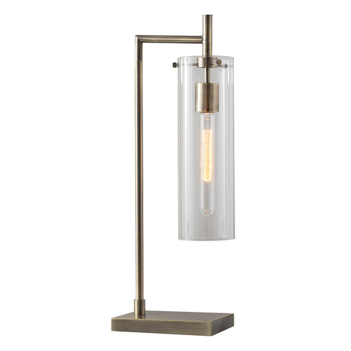 Adesso Antique Brass Dalton Table Lamp-Clear Glass Cylinder Shade And 59 Inch Black Fabric Covered Cord And On/Off Rotary Switch (3852-21)