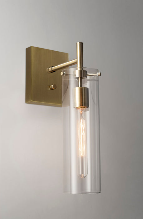 Adesso Antique Brass Dalton Wall Lamp-Clear Glass Cylinder Shade And 59 Inch Black Fabric Covered Cord And (3850-21)