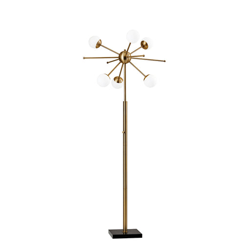 Adesso Antique Brass Doppler LED Floor Lamp-White Opal Lass Globe Shade-60 Inch Black Fabric Covered Cord-On/Off Rotary Switch On Tube (4271-21)