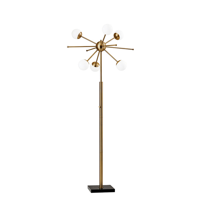 Adesso Antique Brass Doppler LED Floor Lamp-White Opal Lass Globe Shade-60 Inch Black Fabric Covered Cord-On/Off Rotary Switch On Tube (4271-21)