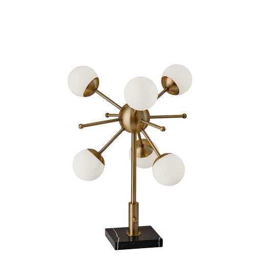 Adesso Antique Brass Doppler LED Table Lamp-White Opal Lass Globe Shade-60 Inch Black Fabric Covered Cord-On/Off Rotary Switch On Tube (4270-21)