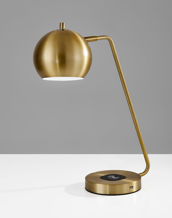 Adesso Antique Brass Emerson Adesso Charge Desk Lamp-Antique Brass Globe Shade And 60 Inch Clear Cord And On/Off Rotary Socket Switch (5131-21)