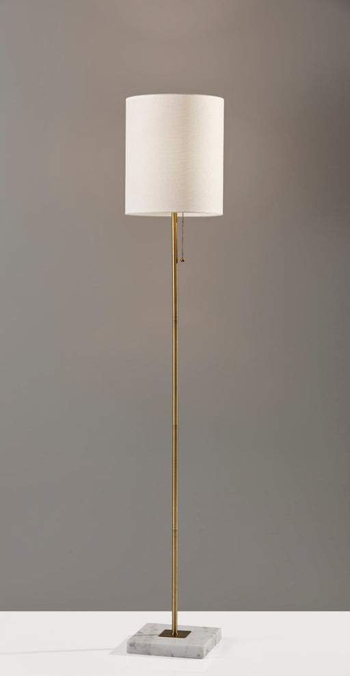 Adesso Antique Brass Fiona Floor Lamp-White Textured Fabric Cylinder Shade And 60 Inch Clear Cord And Pull Chain (5178-21)