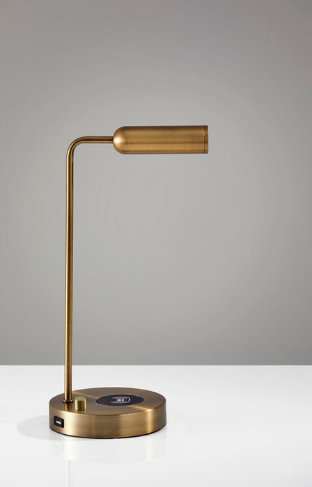Adesso Antique Brass Kaye Adesso Charge LED Desk Lamp-Antique Brass Tube Shade And 63 Inch Clear Cord And On/Off Rotary Switch On Base (3162-21)
