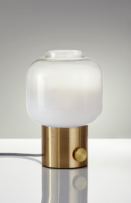 Adesso Antique Brass Lewis Table Lamp-Fading Glass White To Clear Cylinder Shade-63 Inch Black And White Fabric Covered Cord-On/Off Brass Rotary Switch (6027-21)